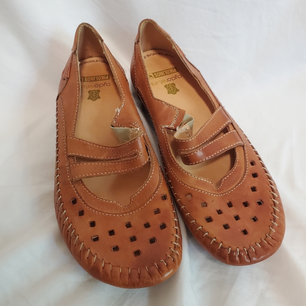 PIKOLINOS Tan Leather Mary Jane Slip-on Flat XS